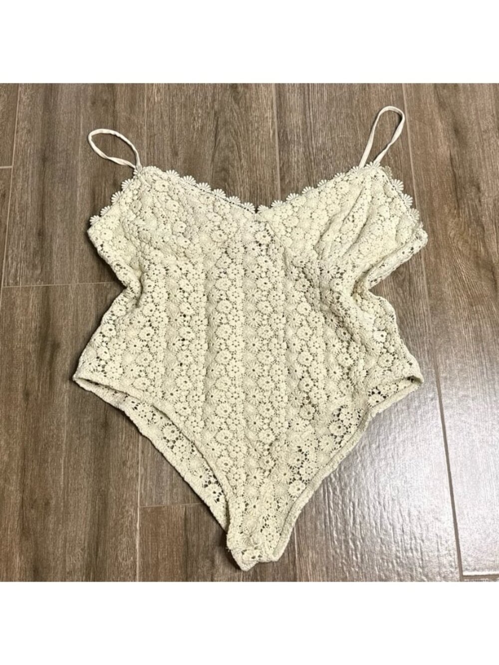 H&M Crochet Lace Bodysuit Floral Eyelet Knit XXL